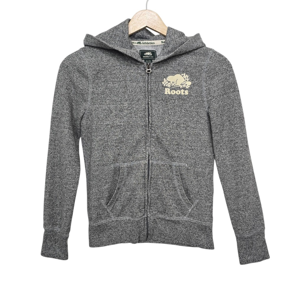 Roots Kids Grey Salt and Pepper Full Zip Hoodie Size XL 11-12 Years Beaver Logo